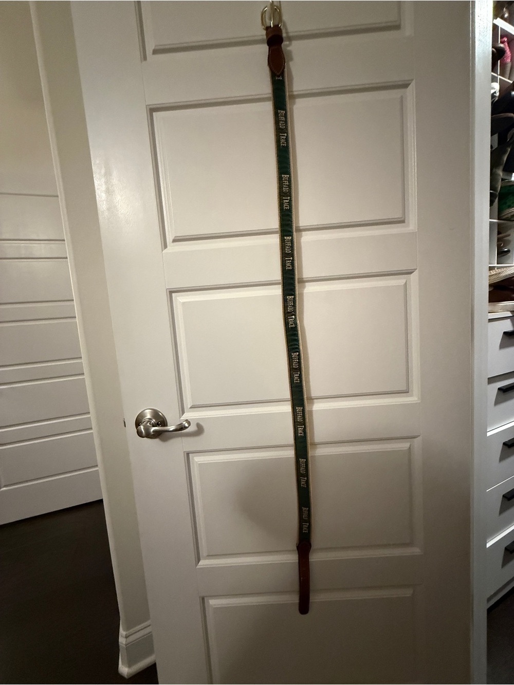 Buffalo Trace Green and Brown Webbing Belt with Leather. Size 42